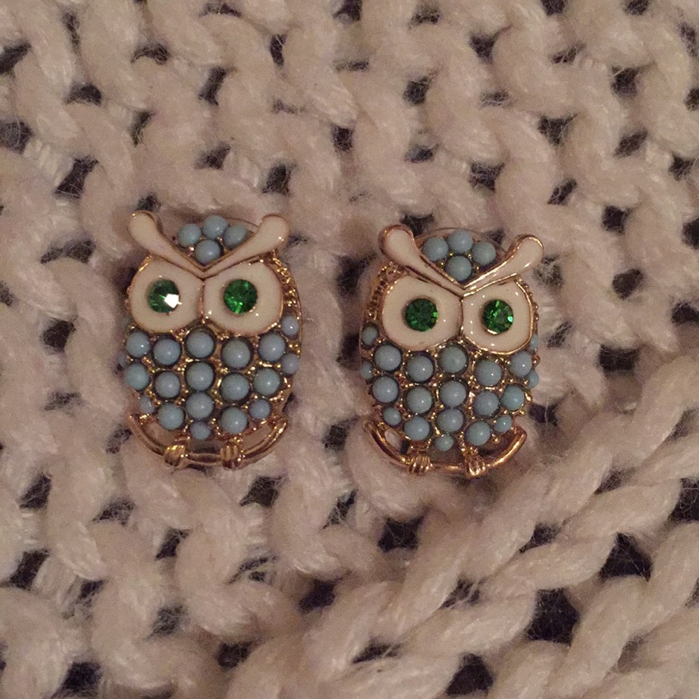 owl earrings, blue and green!